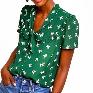 ✨Maeve Adagio Ruffled Blouse | Green Dog Print | Anthropologie | Size S✨